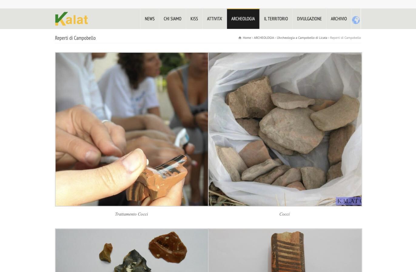 Reperti archeologici di Campobello di Licata: cocci, selce, materiale in trattamento
