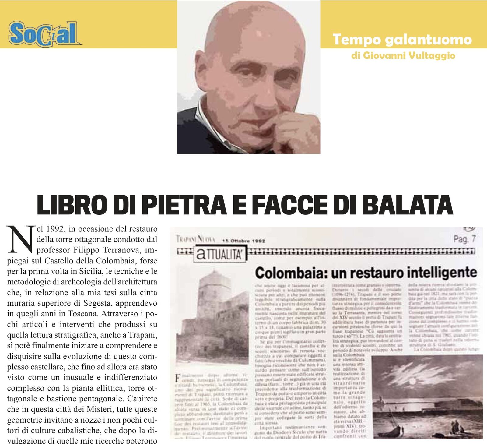 Articolo 'Colombaia: un restauro intelligente', Trapani Nuova, 15 ottobre 1992