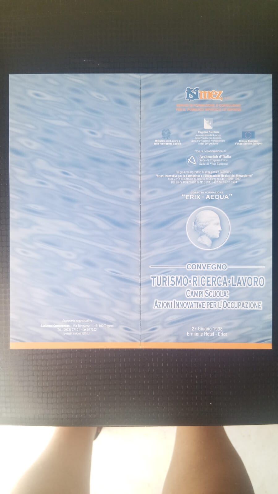 Pieghevole del convegno Erix-Aequa: Turismo, Ricerca, Lavoro, Erice 1998